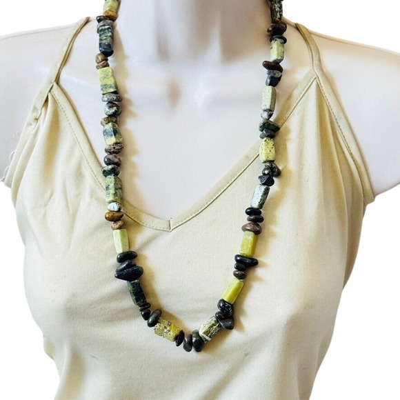 VTG Estate Primitive Necklace Turquoise Yellow green Beads Natural 146gm 26" - Picture 2 of 9